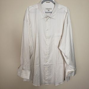 Pronto Uomo Mens Beige and Tan Striped French Cuff Dress Shirt Size 20/ 34-35